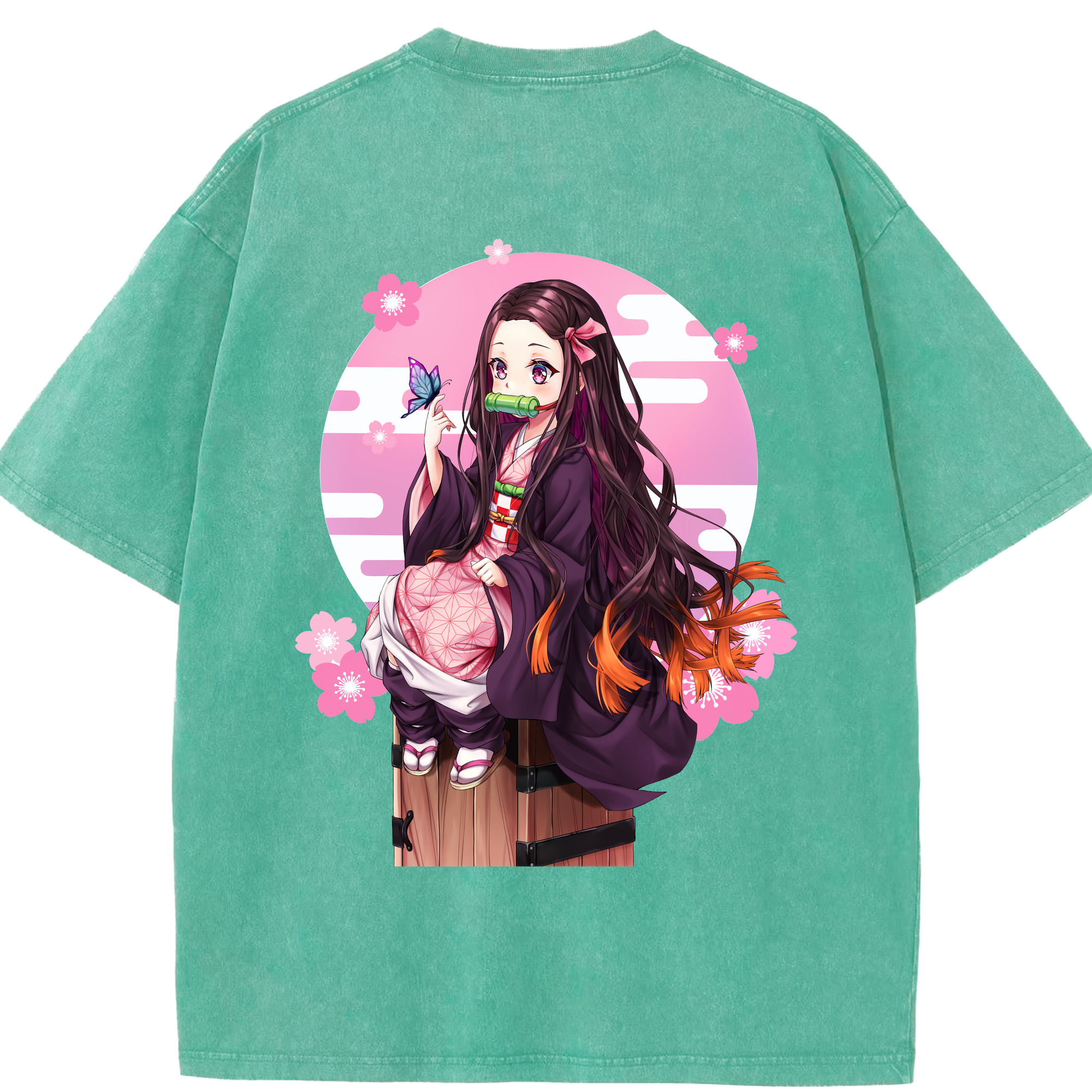 （画像用） 鬼滅の刃（きめつのやいば）竈門 禰󠄀豆子／かまど ねずこ Kamado Nezuko 綿100% ヴィンテージ風 半袖Tシャツ（背面プリント）